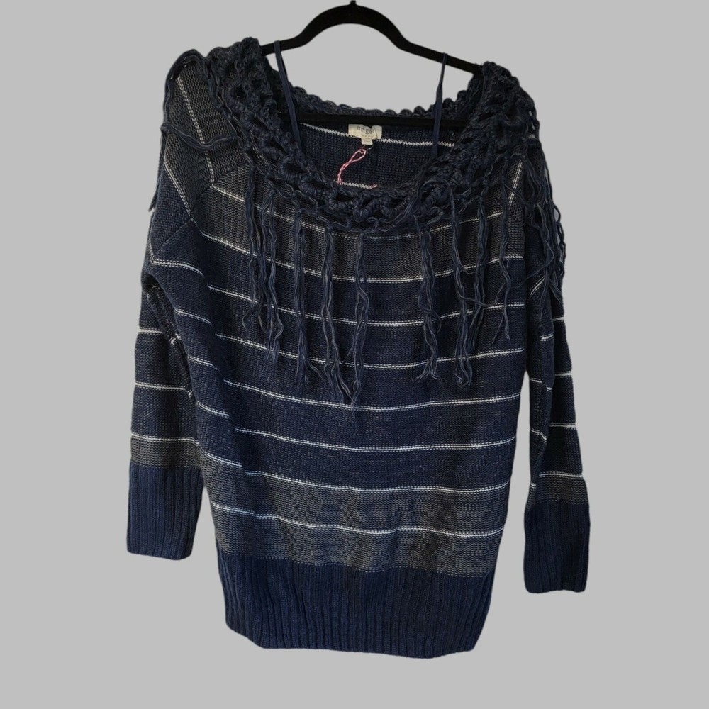 Umgee Navy Sweater with Crochet Accent Size Medium